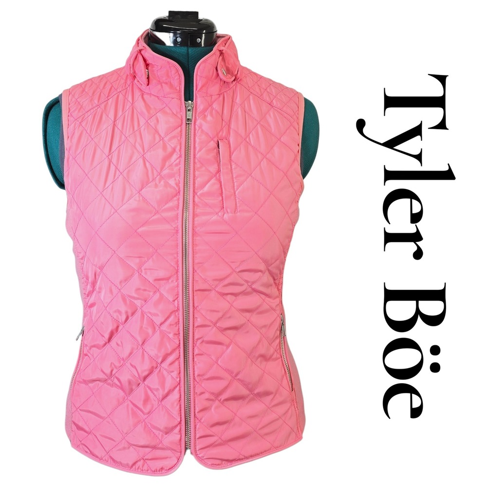 Tyler‎ Boe Womens Pink Quilted Zip Front Vest Ribbed Sides Small RN 93093